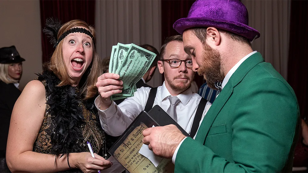 Guests enjoying a Grand Rapids murder mystery party